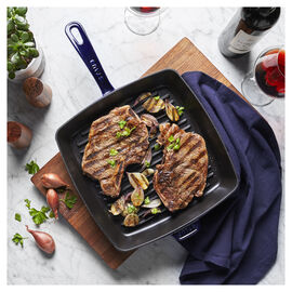 12-inch, Cast Iron, Square, Grill Pan, Dark Blue